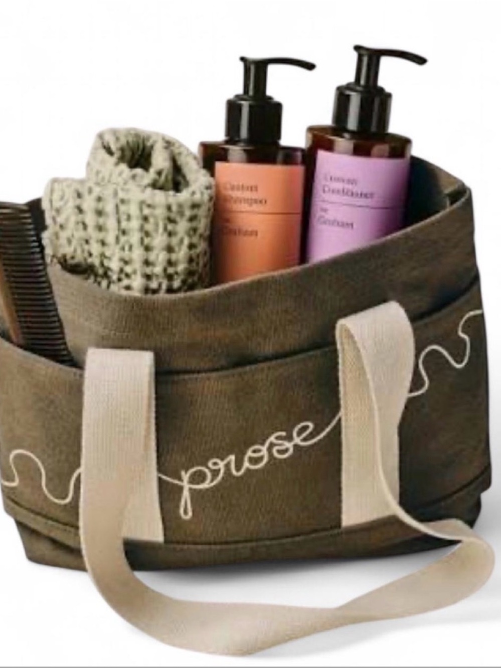 Prose Dual Body Wash Set in Peach & Lavender with Olive Tote